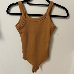 Wild Fable Camel Ribbed Tank Bodysuit